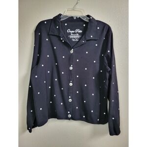 Onque Petite Womens Black White Polka Cardigan Collared Sweater Long Sleeves PL